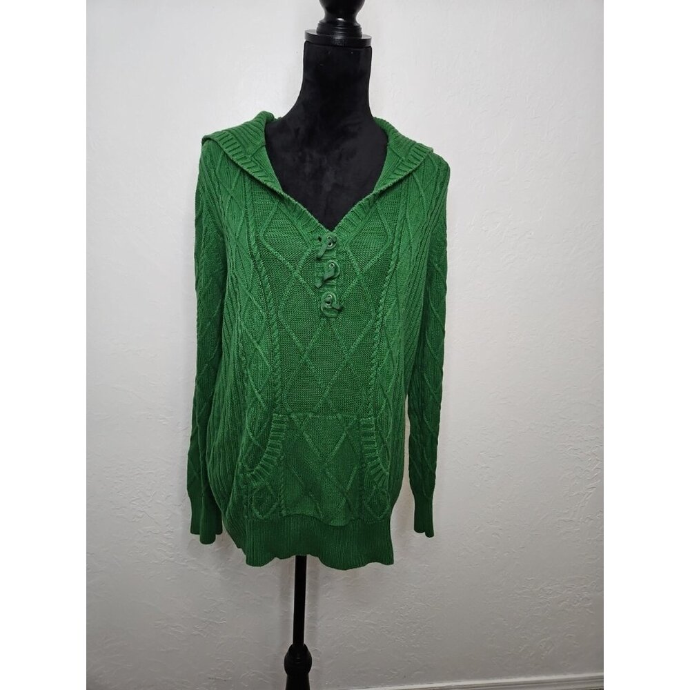 Venezia Sz 18/20 Emerald Green Cableknit Sweater Button Pockets Peter Pan Office